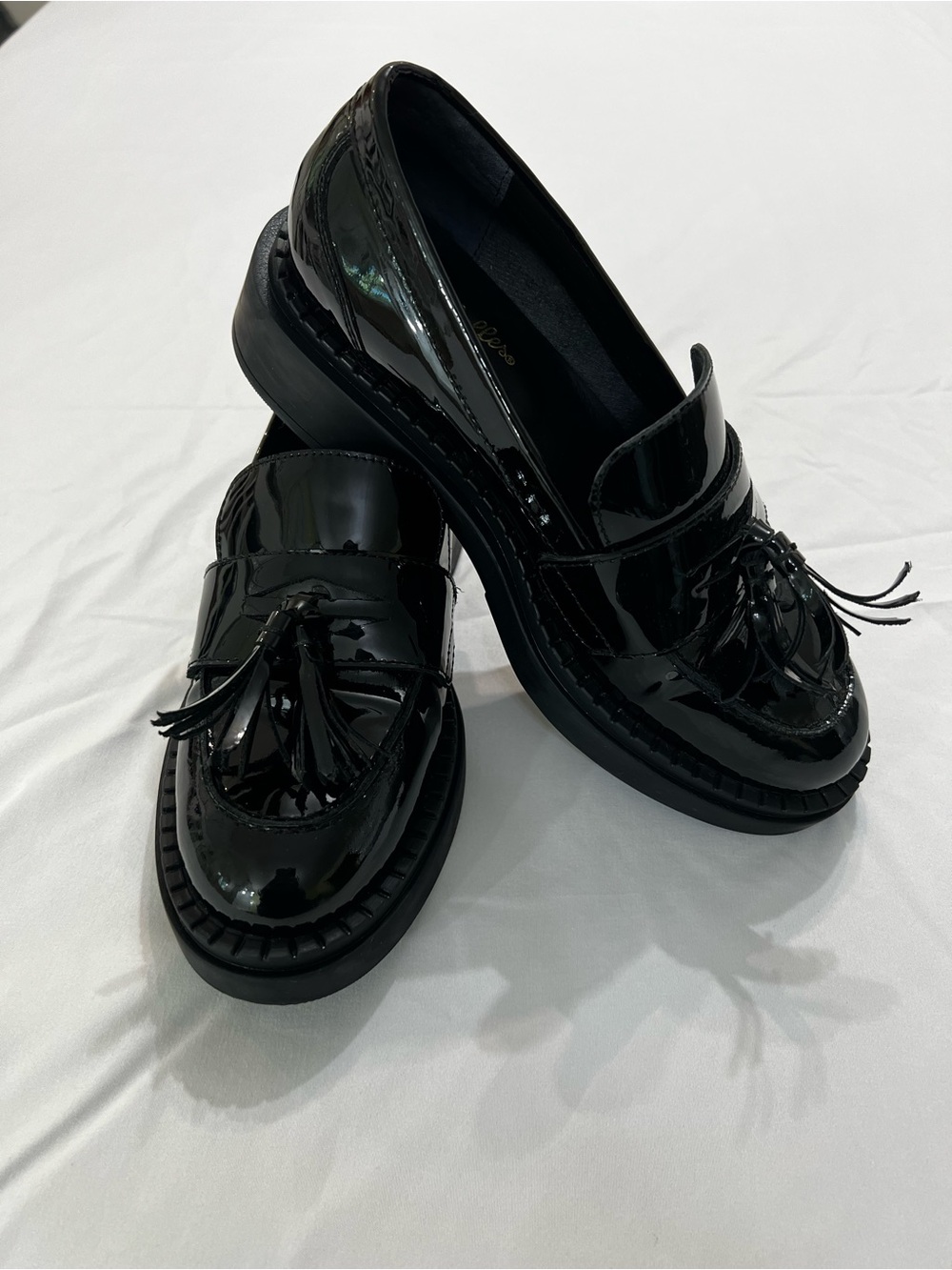 Seychelles Black Patent Leather Tassel Loafers Platform Academia Size 7.5